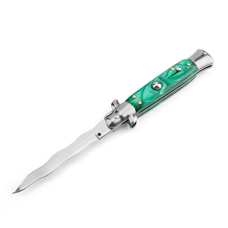 0792e4a432fc9c3a982a6c9992b73cdc_副本-1.webp 8.75 Inch Italian Stiletto Switch Kris Blade Flick Knife Green