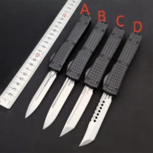 Small Navy Straight Out Switchblade Knife Black Handle