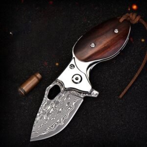 Rosewood Damascus steel knife folding knife Compact knife disassembled mini keychain portable folding knife