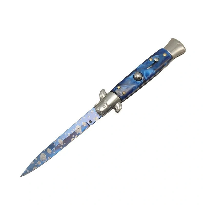 3-3-1-1.webp 8.75 Inch Blue Handle Stiletto Knife Switchblade