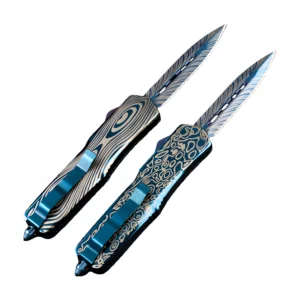 Blue titanium alloy straight out switchblade knife