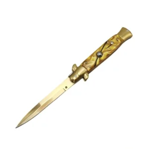 8.75 Inch Gold Handle Stiletto Knife Switchblade