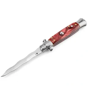 8.75 Inch Italian Stiletto Switch Kris Blade Flick Knife Red