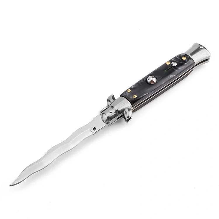 59f8f9c287c59f485c448fa77fac6ee9_副本-1.webp 8.75 Inch Italian Stiletto Switch Kris Blade Flick Knife Black with White Handle