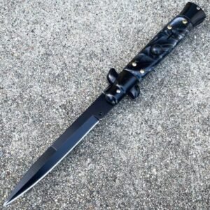 8.75 Inch Italian Stiletto knife switchblade – Black Pearl flick knife