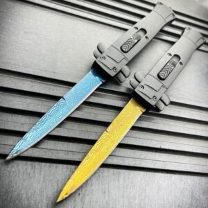 9 inch Auto knife Italian Stiletto Style OTF Knife Damascus Etch
