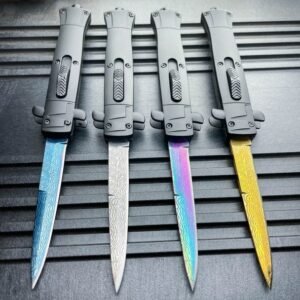 9 inch Auto knife Italian Stiletto Style OTF Knife Damascus Etch