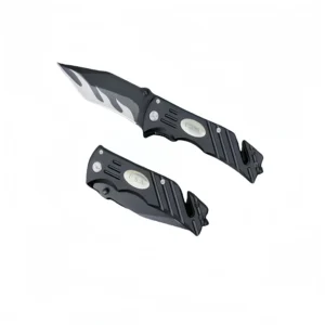 Outdoor Pocket Knife with Partially Serrated Blade – Outdoor Tool with Seatbelt Cutter & Glass Breaker – Benchmade Style EDC Knife