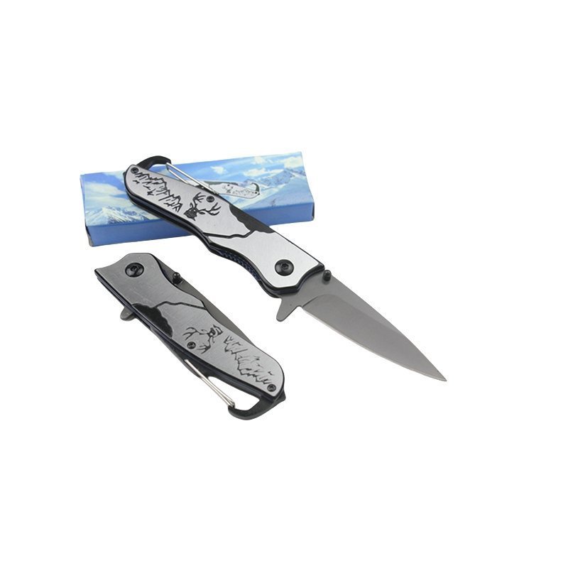 F46-2.jpg Hunting Style Pocket Knife – Folding EDC Knife with Mountain Scene Handle Design
