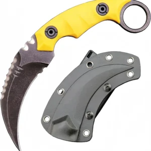 Karambit Knife D2 Steel + Nylon Fiberglass Handle Outdoor Claw Knife With Kydex Sheath Edc-Yellow