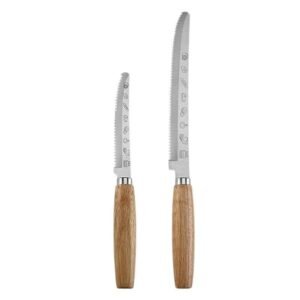 style serrated knife with rubber wood handle