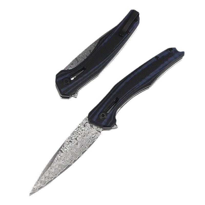 O1CN01T3tbJg1P1kFG8dkh2_2215916341781-0-cib.jpg Zero error 0707 Damascus steel knife black and blue outdoor folding knife portable folding knife