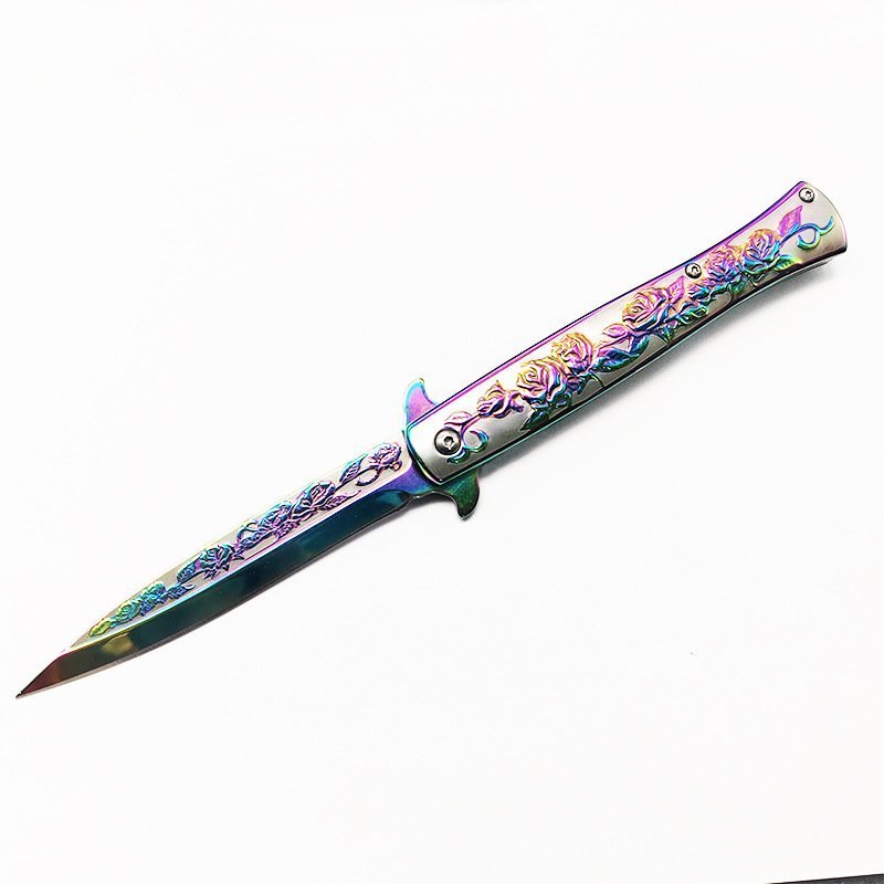 O1CN01ULBuQ11XThVj8mBoj_2206512902925-0-cib-1.jpg Rose Color Carving Stiletto knife flick knife