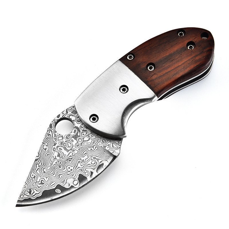 O1CN01XM098o25ePeF68tKO_2215722437551-0-cib.jpg Mini Mantis Knife Damascus Steel Folding Knife Wooden Handle Pocket Knife Portable Unboxing