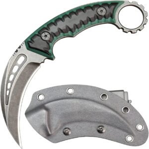 Karambit Knife Fixed Blade D2 Steel + G10 Handle Outdoor Claw Knife With Protective Cover Edc Tool-Green