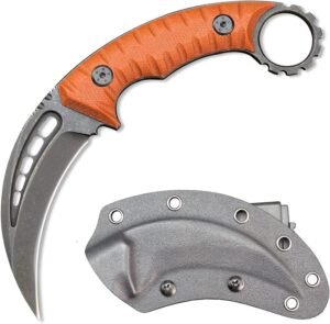 Karambit Knife Fixed Blade D2 Steel + G10 Handle Outdoor Claw Knife With Protective Cover Edc Tool-Orange