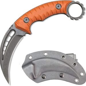 Karambit Knife Fixed Blade D2 Steel + G10 Handle Outdoor Claw Knife With Protective Cover Edc Tool-Orange
