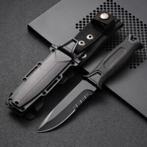 Explorer II outdoor half-tooth outdoor utility knife wilderness exploration Compact knife—Black