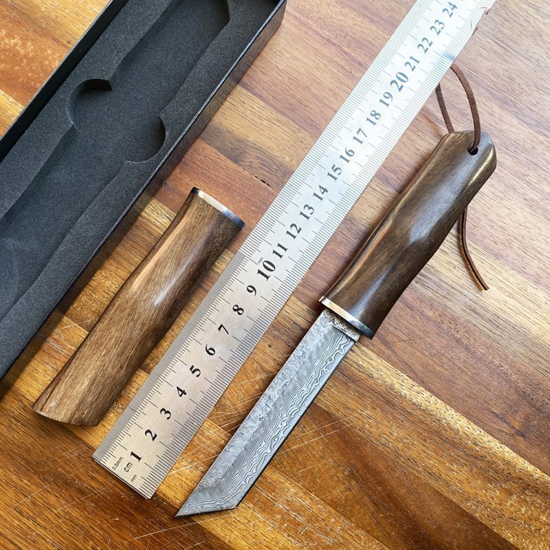 O1CN01m7JskG22mhv2zbD8e_2212307527163-0-cib.jpg Bamboo forged Damascus steel straight knife collection sheath knife outdoor knife Compact