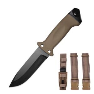Hunting half-tooth knife Outdoor survival knife Portable Compact knife-Brown