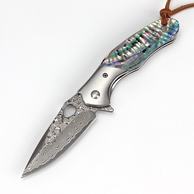 O1CN01rXQziz1P1kFZFmd1k_2215916341781-0-cib.jpg Outdoor knife 305 high hardness sandalwood handle 76 layer Damascus color shell handle folding knife