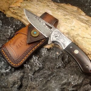 Damascus steel outdoor folding knife Compact knife field knife high hardness edge wilderness survival knife