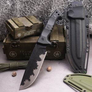 Camping outdoor survival knife portable knife high hardness straight knife edge survival knife integrated keel high hardness Outdoor knife–Black-1