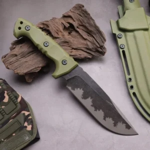 Camping outdoor survival knife portable knife high hardness straight knife edge survival knife integrated keel high hardness Outdoor knife–Green-1