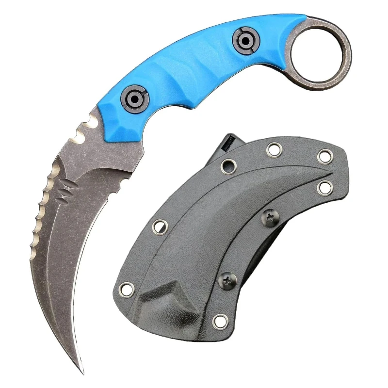 imgi_9_O1CN01htJuLO1qdkrapwSxJ_4128405519-0-cib.webp Karambit Knife D2 Steel + Nylon Fiberglass Handle Outdoor Claw Knife With Kydex Sheath Edc-Blue