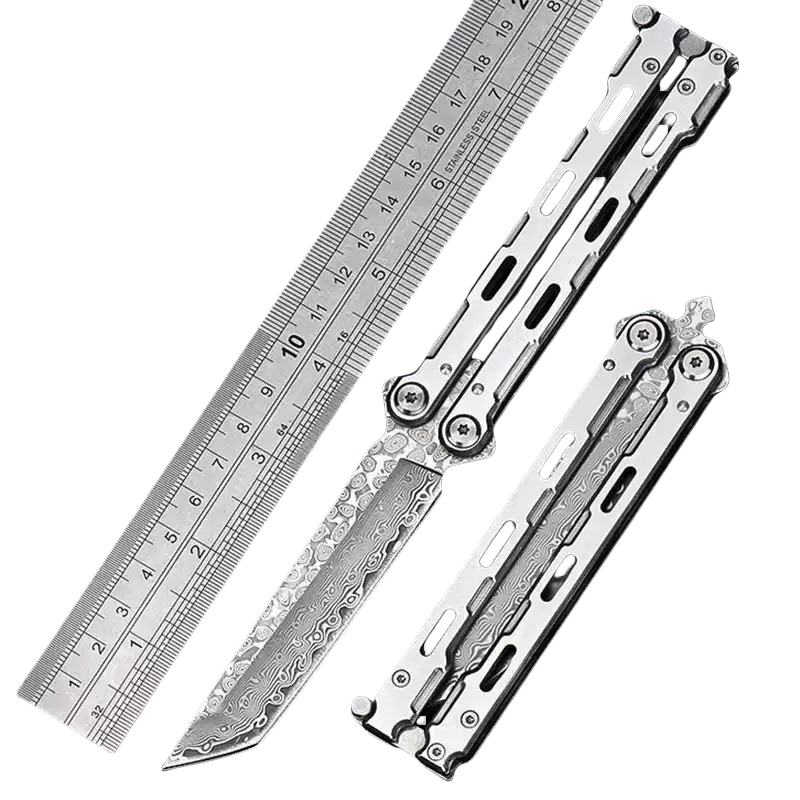 j.png Damascus Balisong All Steel Training Knife Unsharpened